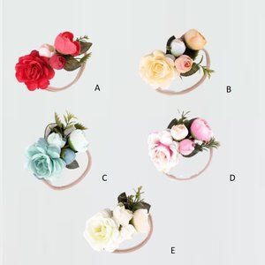 Ivory Pink floral Easter headband bow birthday hair photoshoot flower white red